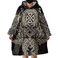Celtic Trinity Knot Raven Emblem Wearable Blanket Hoodie Intricate Norse Tribal Knotwork Illustration