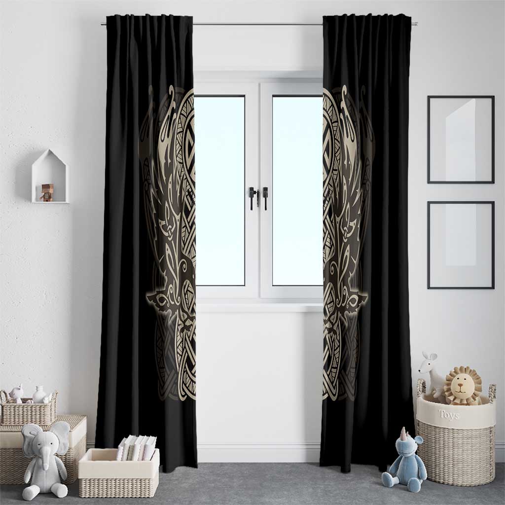Celtic Trinity Knot Raven Emblem Window Curtain Intricate Norse Tribal Knotwork Illustration