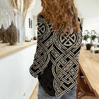 Celtic Trinity Knot Raven Emblem Women Casual Shirt Intricate Norse Tribal Knotwork Illustration