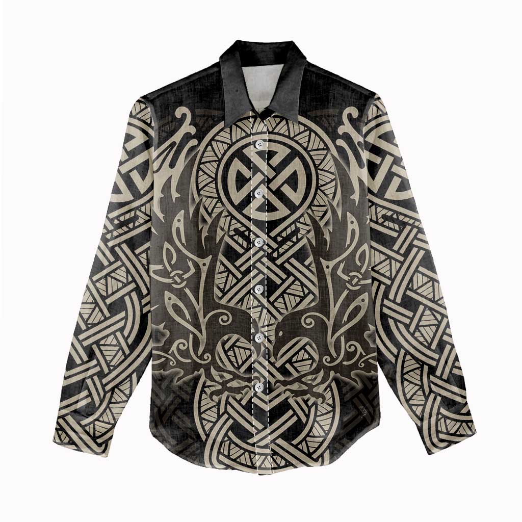 Celtic Trinity Knot Raven Emblem Women Casual Shirt Intricate Norse Tribal Knotwork Illustration