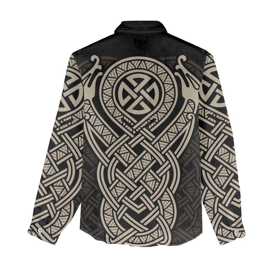 Celtic Trinity Knot Raven Emblem Women Casual Shirt Intricate Norse Tribal Knotwork Illustration