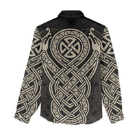 Celtic Trinity Knot Raven Emblem Women Casual Shirt Intricate Norse Tribal Knotwork Illustration