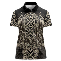 Celtic Trinity Knot Raven Emblem Women Polo Shirt Intricate Norse Tribal Knotwork Illustration