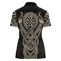 Celtic Trinity Knot Raven Emblem Women Polo Shirt Intricate Norse Tribal Knotwork Illustration