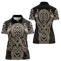 Celtic Trinity Knot Raven Emblem Women Polo Shirt Intricate Norse Tribal Knotwork Illustration