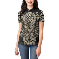 Celtic Trinity Knot Raven Emblem Women Polo Shirt Intricate Norse Tribal Knotwork Illustration