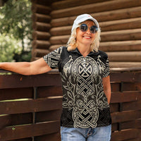 Celtic Trinity Knot Raven Emblem Women Polo Shirt Intricate Norse Tribal Knotwork Illustration