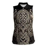 Celtic Trinity Knot Raven Emblem Women Sleeveless Polo Shirt Intricate Norse Tribal Knotwork Illustration