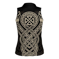 Celtic Trinity Knot Raven Emblem Women Sleeveless Polo Shirt Intricate Norse Tribal Knotwork Illustration