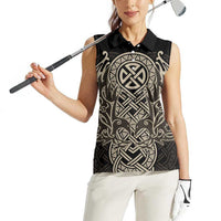 Celtic Trinity Knot Raven Emblem Women Sleeveless Polo Shirt Intricate Norse Tribal Knotwork Illustration