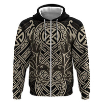 Celtic Trinity Knot Raven Emblem Zip Hoodie Intricate Norse Tribal Knotwork Illustration