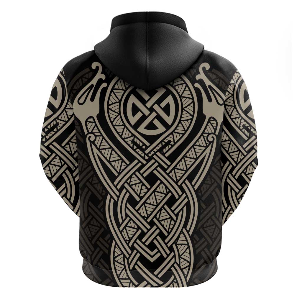 Celtic Trinity Knot Raven Emblem Zip Hoodie Intricate Norse Tribal Knotwork Illustration