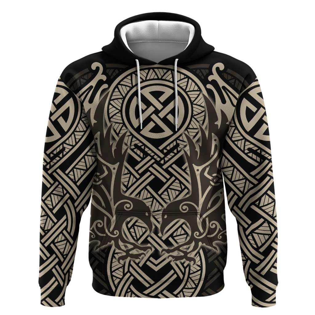 Celtic Trinity Knot Raven Emblem Zip Hoodie Intricate Norse Tribal Knotwork Illustration