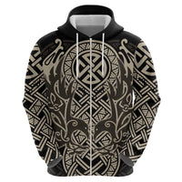 Celtic Trinity Knot Raven Emblem Zip Hoodie Intricate Norse Tribal Knotwork Illustration