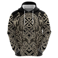 Celtic Trinity Knot Raven Emblem Zip Hoodie Intricate Norse Tribal Knotwork Illustration