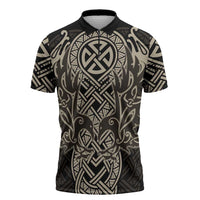 Celtic Trinity Knot Raven Emblem Zipper Polo Shirt Intricate Norse Tribal Knotwork Illustration