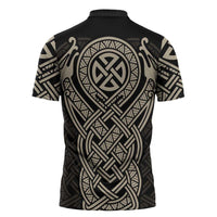 Celtic Trinity Knot Raven Emblem Zipper Polo Shirt Intricate Norse Tribal Knotwork Illustration