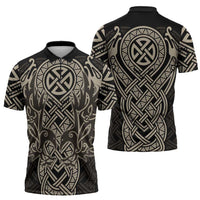Celtic Trinity Knot Raven Emblem Zipper Polo Shirt Intricate Norse Tribal Knotwork Illustration