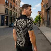 Celtic Trinity Knot Raven Emblem Zipper Polo Shirt Intricate Norse Tribal Knotwork Illustration