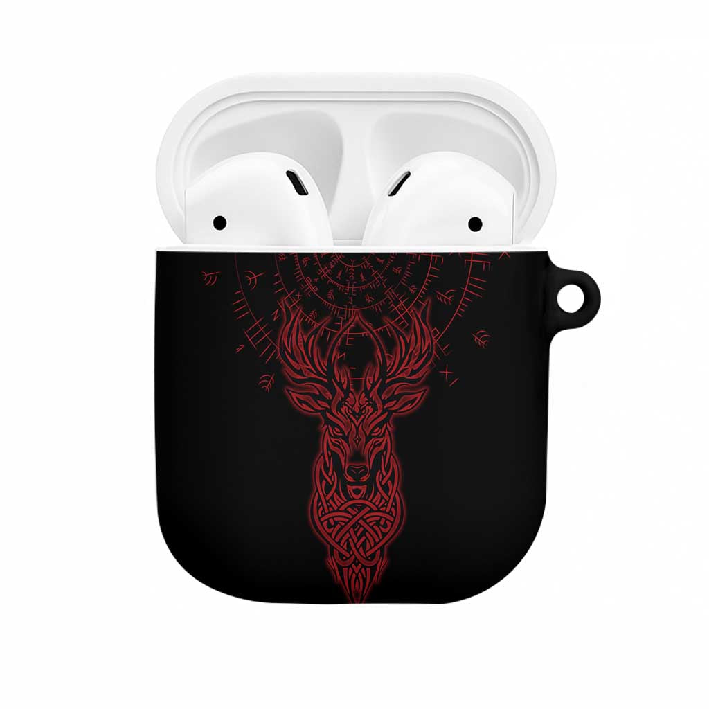 Viking Stag and Helm of Awe Symbol AirPods Case Glowing Norse Runic Tribal Illustration