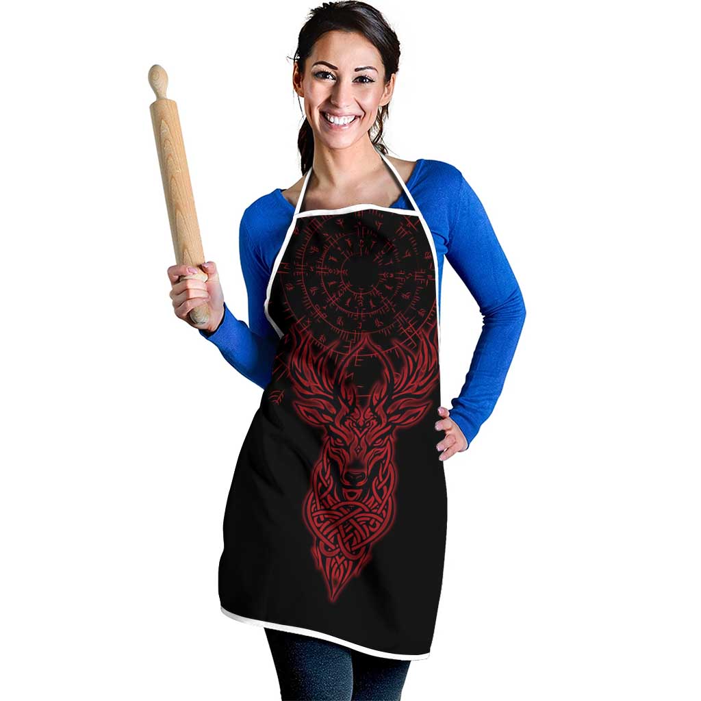 Viking Stag and Helm of Awe Symbol Apron Glowing Norse Runic Tribal Illustration