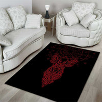 Viking Stag and Helm of Awe Symbol Area Rug Glowing Norse Runic Tribal Illustration