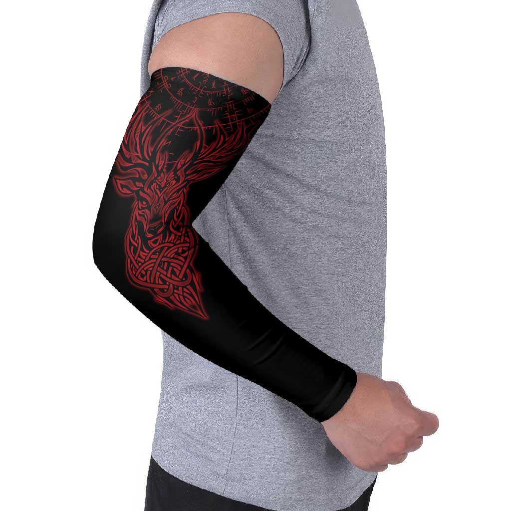 Viking Stag and Helm of Awe Symbol Arm Sleeves Glowing Norse Runic Tribal Illustration