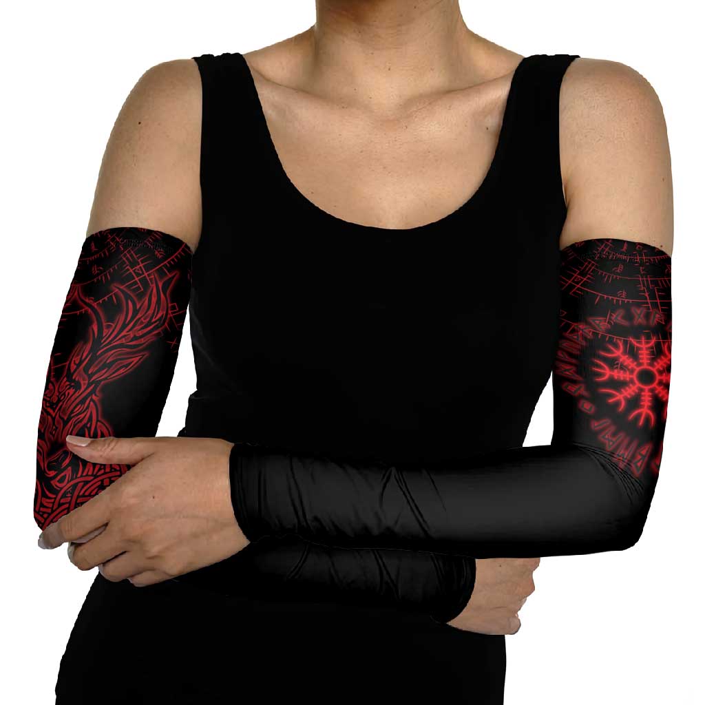 Viking Stag and Helm of Awe Symbol Arm Sleeves Glowing Norse Runic Tribal Illustration