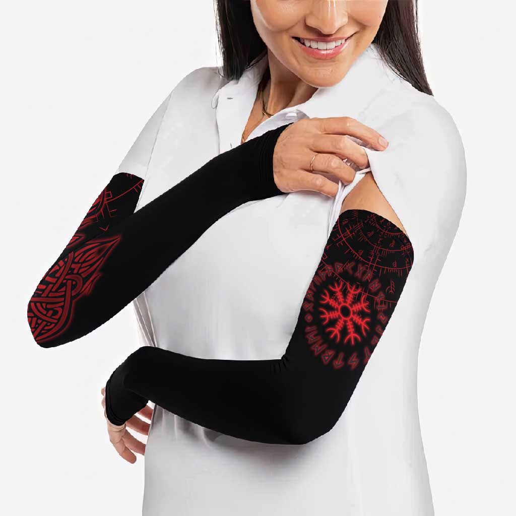 Viking Stag and Helm of Awe Symbol Arm Sleeves Glowing Norse Runic Tribal Illustration