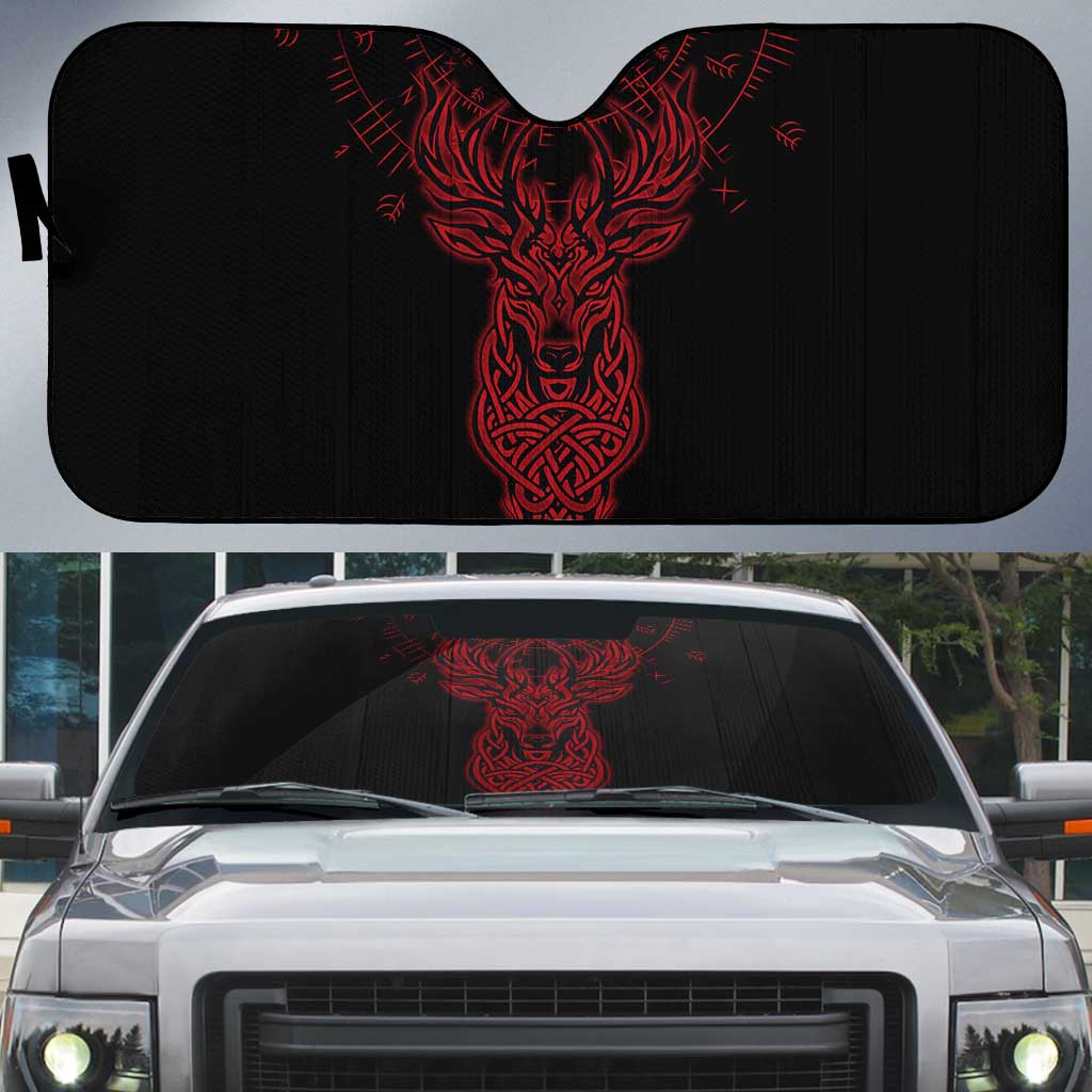 Viking Stag and Helm of Awe Symbol Auto Sun Shade Glowing Norse Runic Tribal Illustration