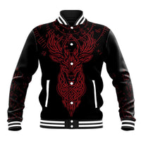 Viking Stag and Helm of Awe Symbol Baseball Jacket Glowing Norse Runic Tribal Illustration