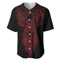 Viking Stag and Helm of Awe Symbol Baseball Jersey Glowing Norse Runic Tribal Illustration