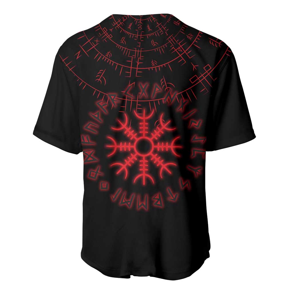 Viking Stag and Helm of Awe Symbol Baseball Jersey Glowing Norse Runic Tribal Illustration