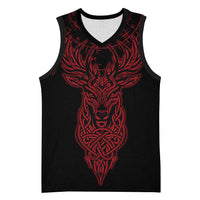 Viking Stag and Helm of Awe Symbol Basketball Jersey Glowing Norse Runic Tribal Illustration