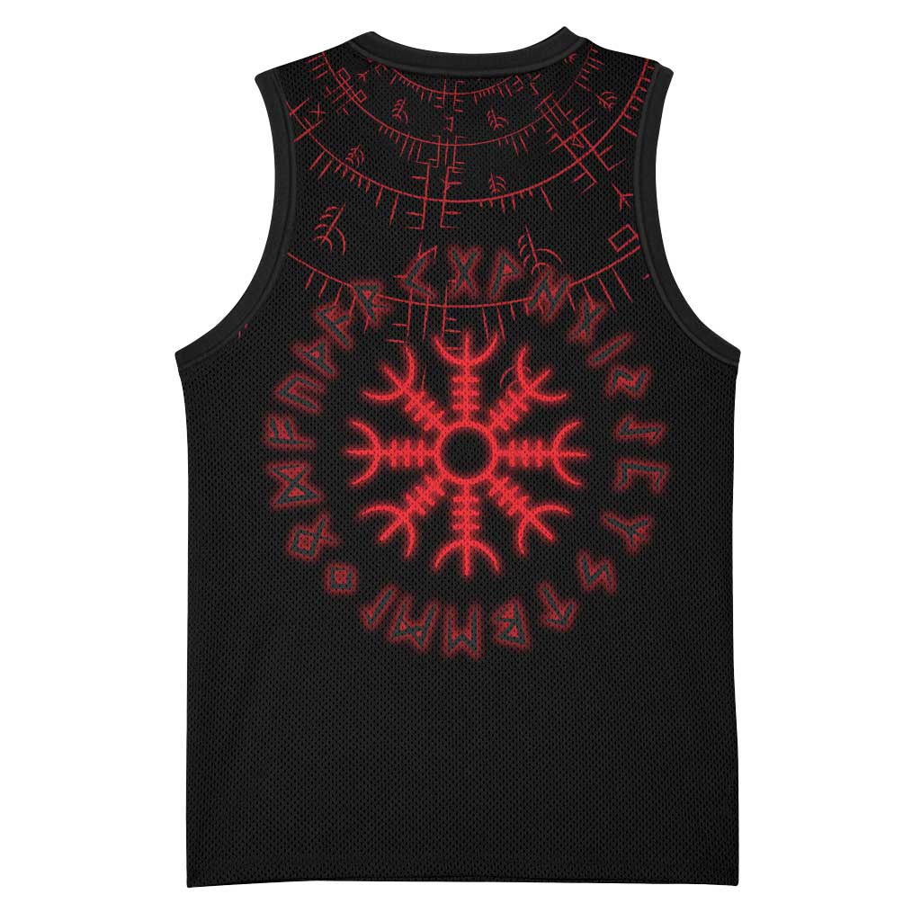 Viking Stag and Helm of Awe Symbol Basketball Jersey Glowing Norse Runic Tribal Illustration