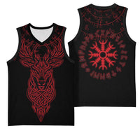 Viking Stag and Helm of Awe Symbol Basketball Jersey Glowing Norse Runic Tribal Illustration