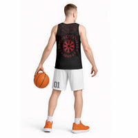 Viking Stag and Helm of Awe Symbol Basketball Jersey Glowing Norse Runic Tribal Illustration