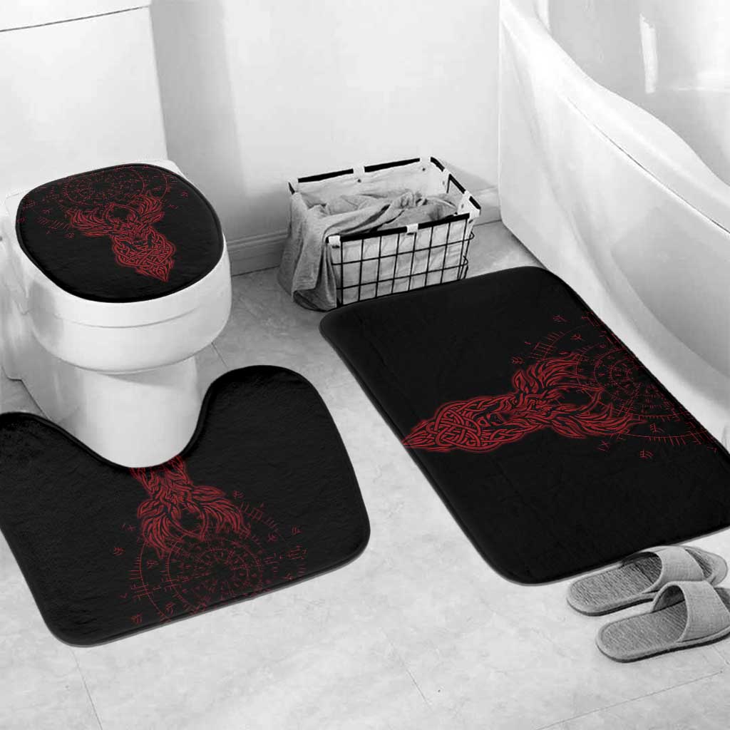 Viking Stag and Helm of Awe Symbol Bathroom Set Glowing Norse Runic Tribal Illustration