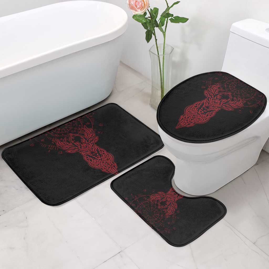 Viking Stag and Helm of Awe Symbol Bathroom Set Glowing Norse Runic Tribal Illustration