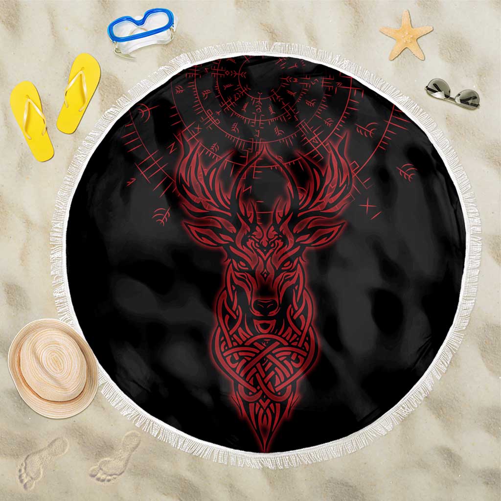 Viking Stag and Helm of Awe Symbol Beach Blanket Glowing Norse Runic Tribal Illustration
