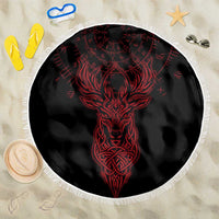 Viking Stag and Helm of Awe Symbol Beach Blanket Glowing Norse Runic Tribal Illustration
