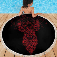 Viking Stag and Helm of Awe Symbol Beach Blanket Glowing Norse Runic Tribal Illustration