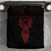 Viking Stag and Helm of Awe Symbol Bedding Set Glowing Norse Runic Tribal Illustration