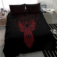 Viking Stag and Helm of Awe Symbol Bedding Set Glowing Norse Runic Tribal Illustration
