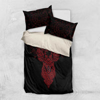 Viking Stag and Helm of Awe Symbol Bedding Set Glowing Norse Runic Tribal Illustration