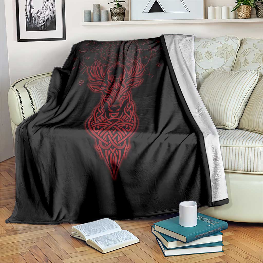 Viking Stag and Helm of Awe Symbol Blanket Glowing Norse Runic Tribal Illustration