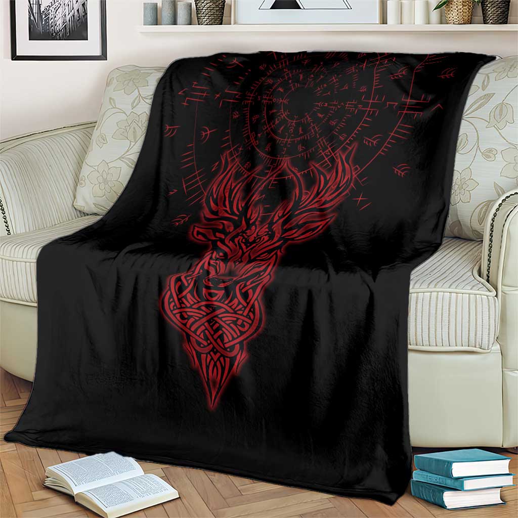 Viking Stag and Helm of Awe Symbol Blanket Glowing Norse Runic Tribal Illustration