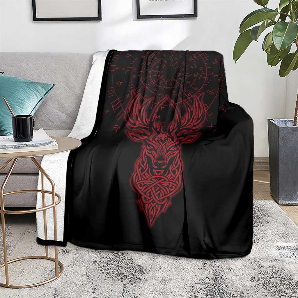 Viking Stag and Helm of Awe Symbol Blanket Glowing Norse Runic Tribal Illustration