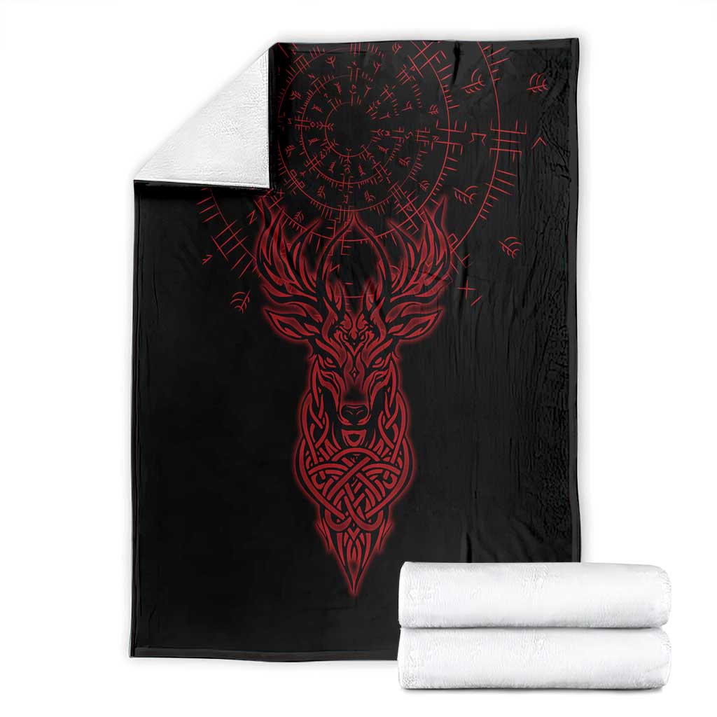 Viking Stag and Helm of Awe Symbol Blanket Glowing Norse Runic Tribal Illustration