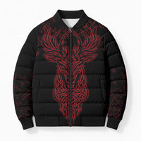 Viking Stag and Helm of Awe Symbol Bomber Puffer Jacket Glowing Norse Runic Tribal Illustration